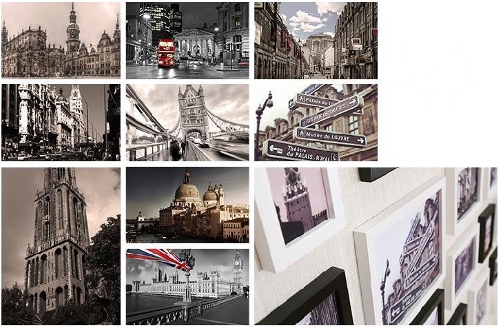 ชุดกรอบรูปติดผนัง สีขาวดำ 28 ชิ้น กรอบรูปตกแต่งบ้าน มีภาพตามแบบให้พร้อมวัสดุติดตั้ง Gallery Wall Frames set Black&White28