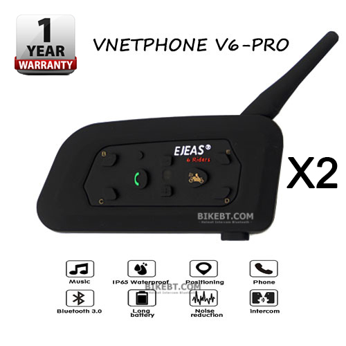 Vnetphone Ejeas V6 Pro บลูทูธติดหมวกกันน็อค Motorcycle Helmet Intercom Bluetooth Headset (แพคคู่)