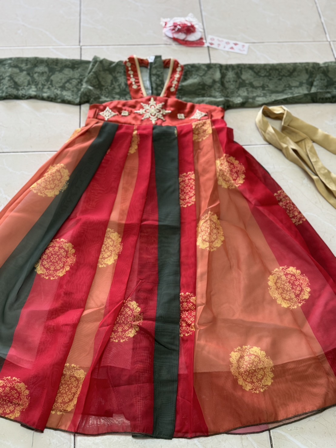 ชุดฮั่นฝู สึแดงเขียว รหัส #415