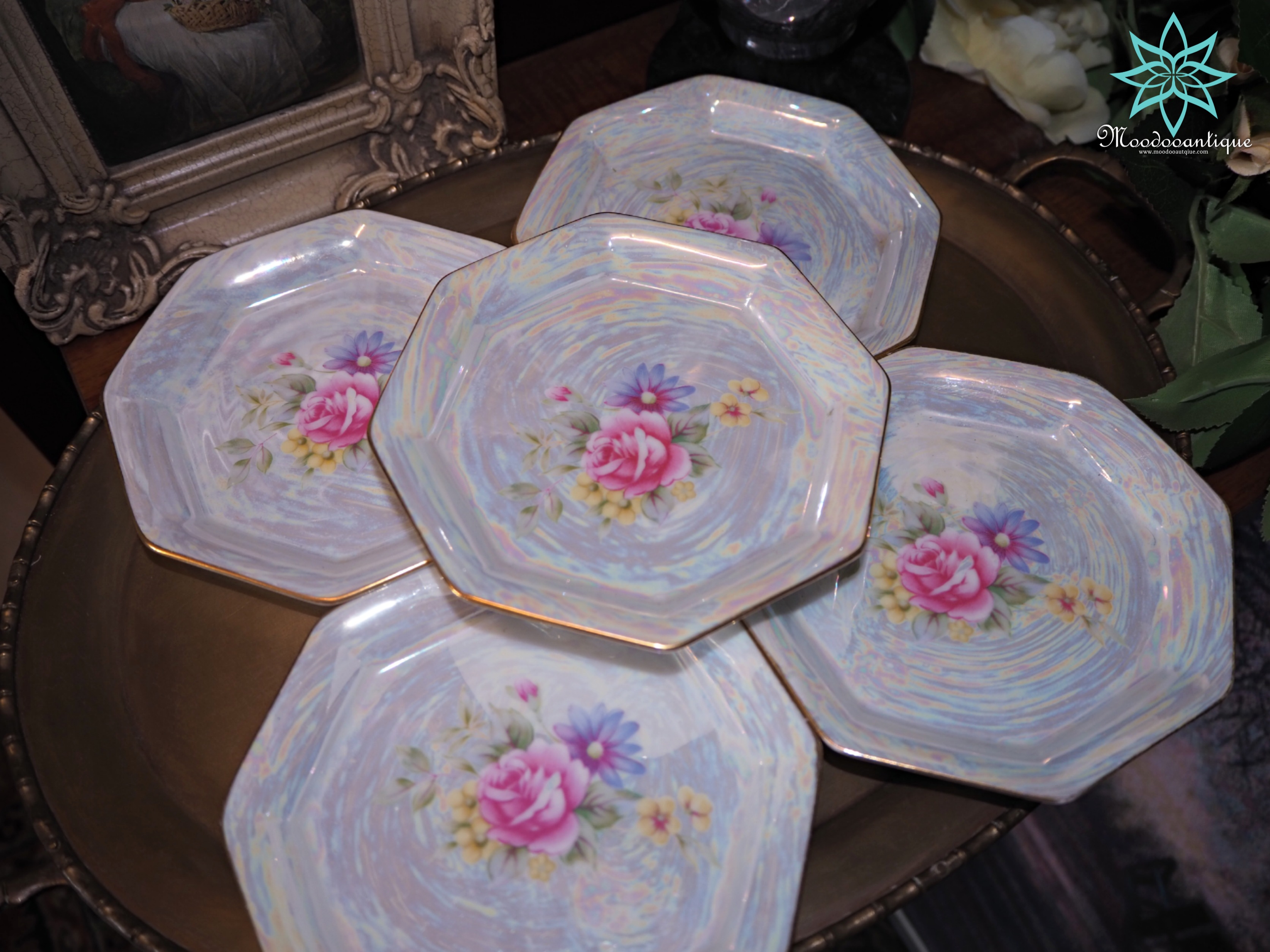 จานขนม 8 เหลี่ยม Branded MARUMITSU CHINA IN JAPAN