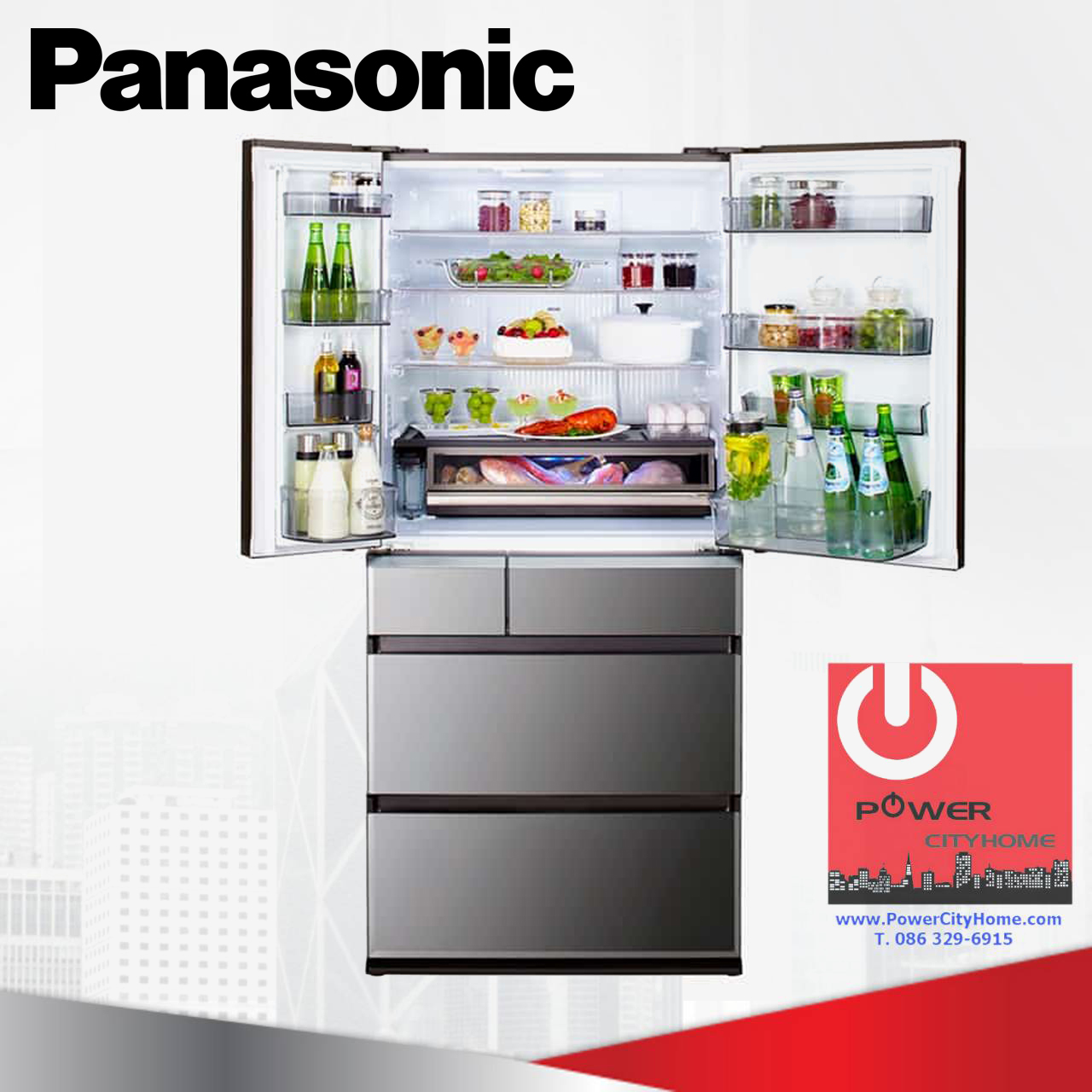 ตู้เย็น Panasonic 23.7 คิว 6 ประตูกระจก รุ่น NR-F681GT
