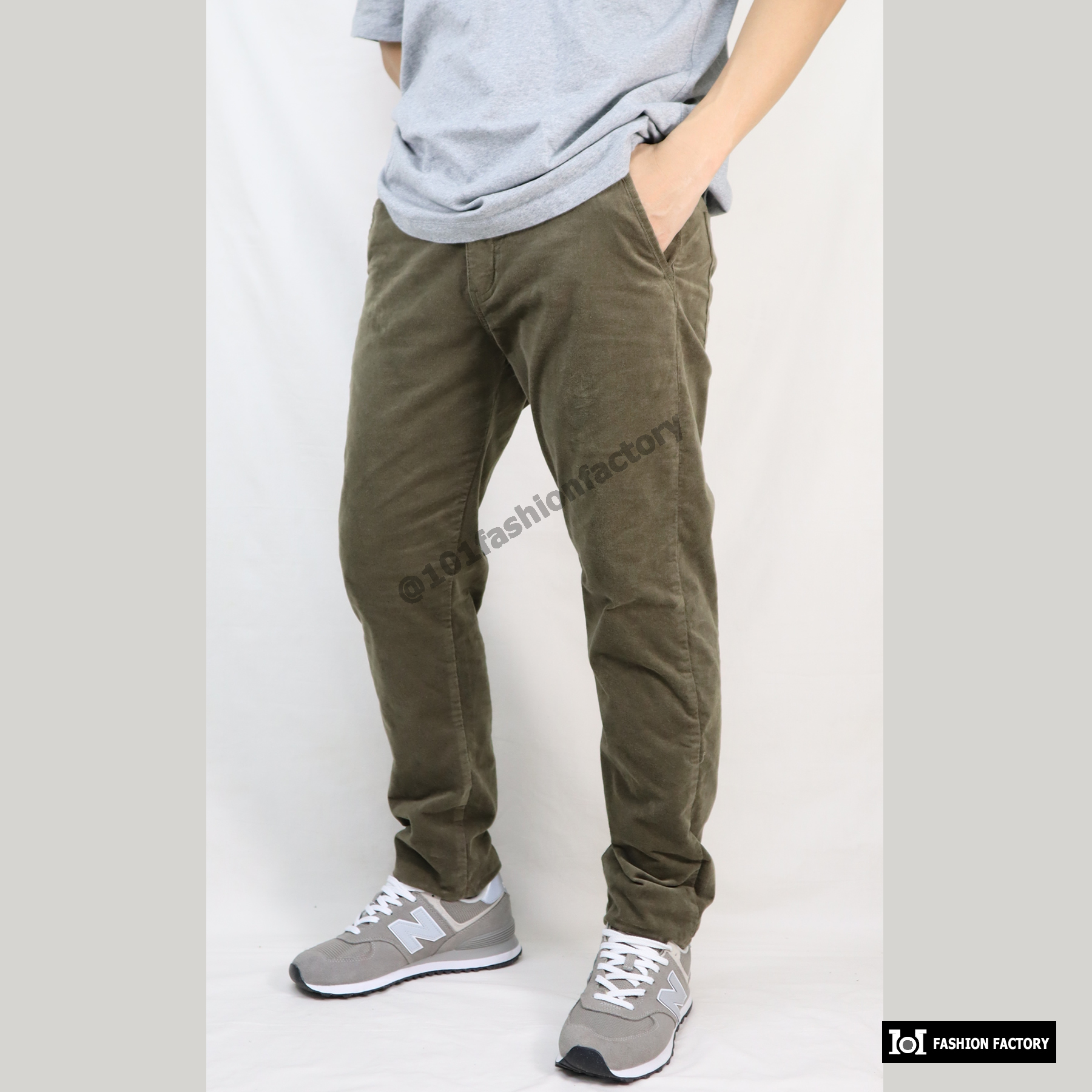 กางเกงขายาวลูกฟูกยืด NO.670/3 Conduroy Pants วินเทจสไตล์ สีเขียว | US101