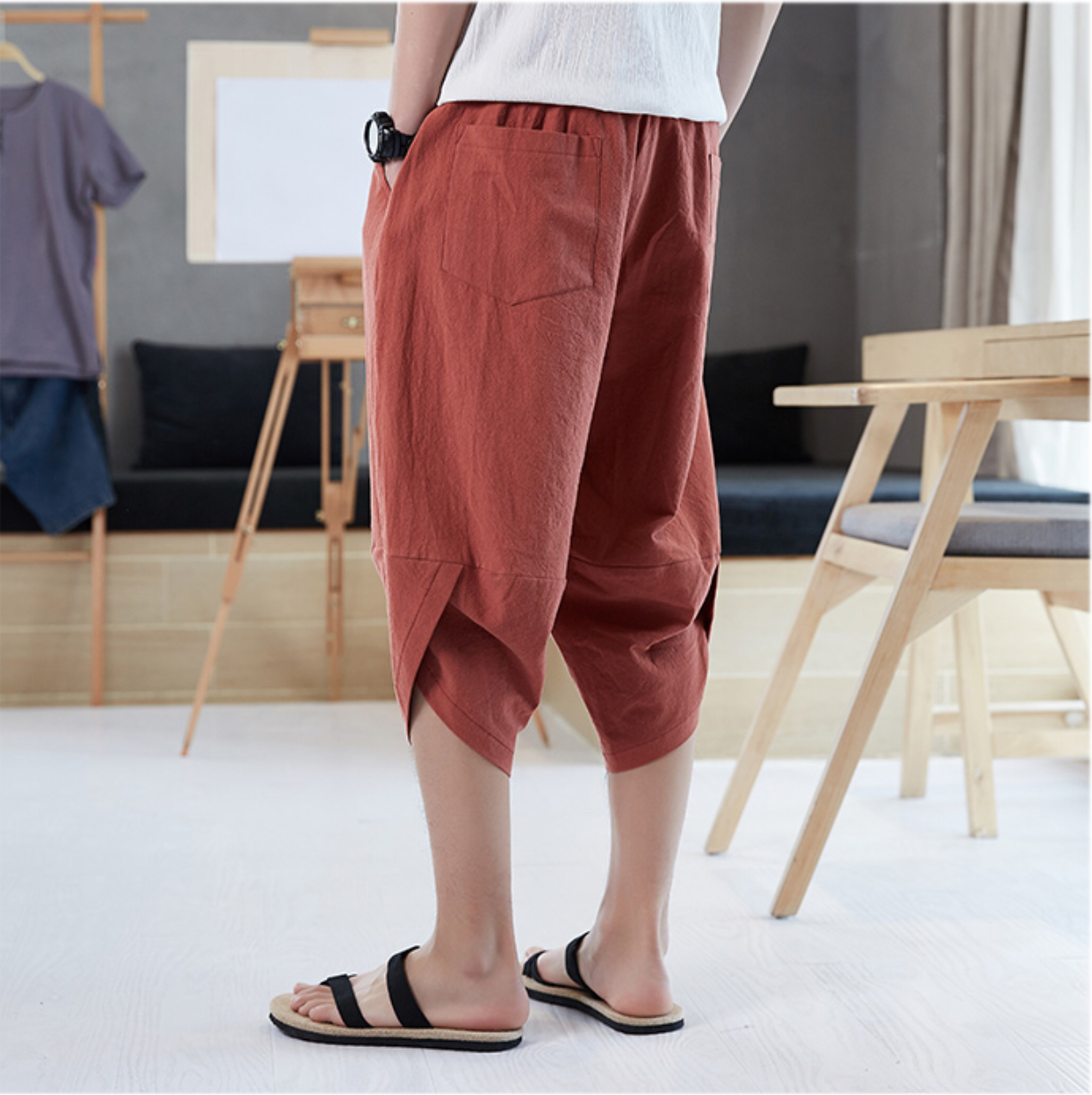 กางเกง ผ้าลินิน สีส้ม รหัส TR 49 สินค้าพร้อมส่ง