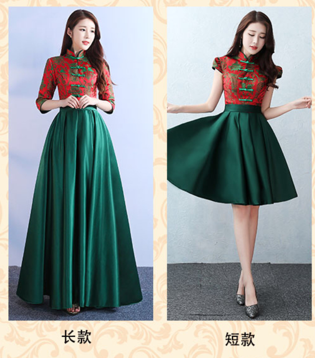 รหัส SOD112 กี่เพ้ายาว สีเขียวพร้อมส่ง