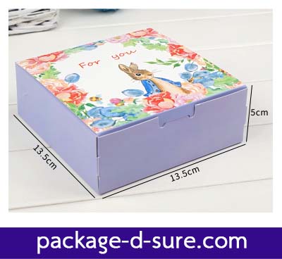 กล่องสี่เหลี่ยมจัตุรัส เปิดบน 13.5x13.5x5 สีม่วงอ่อน ลาย the rabbit for you