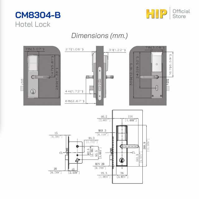 HIP Hotel Lock CM8304-B รหัสสินค้า : CM8304-B
