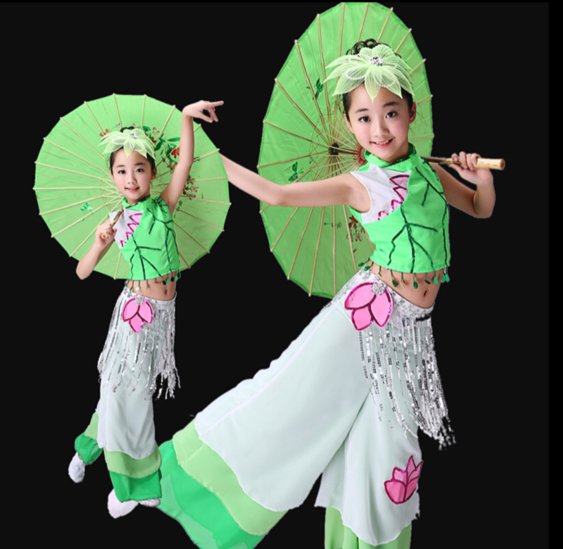 ชุดเต้นเด็กสีเขียวแขนกุด. รหัส 50