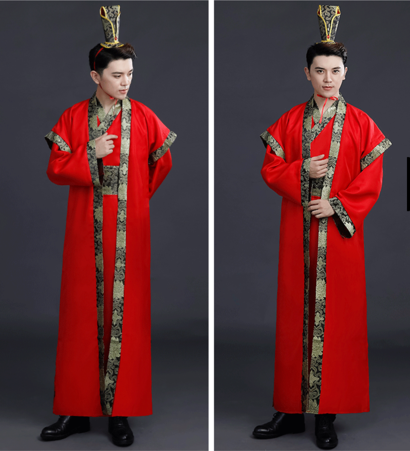 ชุดจีนฮั่น มีเสื้อคลุม สีแดง ขอบทอง รหัส.RB 58 สินค้าพร้อมส่ง