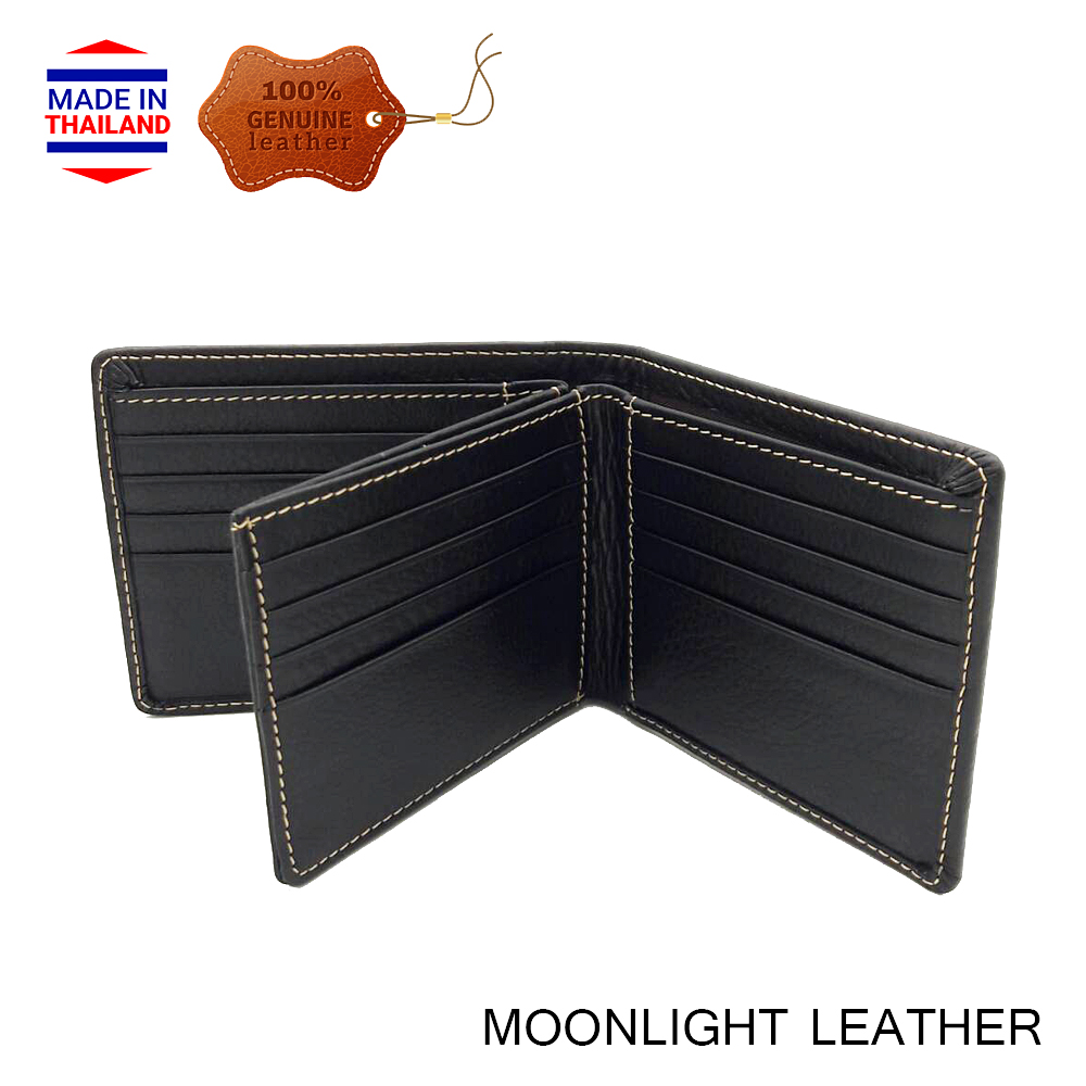 กระเป๋าสตางค์หนังวัวแท้ Moonlight รุ่น Junction ใส่แบงค์ได้ 3 ช่อง ใส่บัตรได้ 18 ใบ สีดำ สวย ทน นิ่ม มีกล่องให้