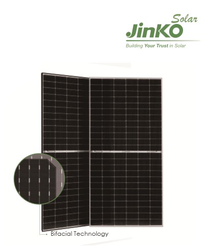 แผงโซล่าเซล JINKO Bifacial 545w P TYPE สินค้า แท้สามารถเช็ค SN ได้ ผ่านโปรแกรม FLASH TRACK รับประกันแผง 10 ปี