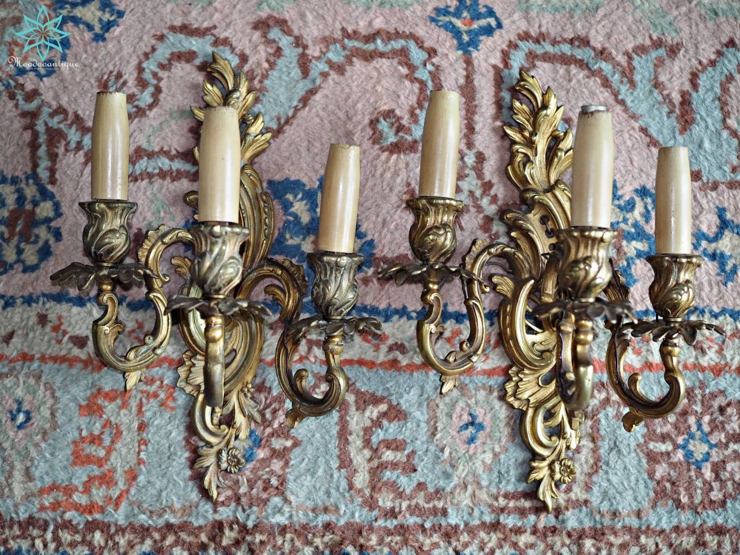 B 6015 A PAIR OF FRENCH ORMOLU THREE-BRANCH WALL -LIGHTS