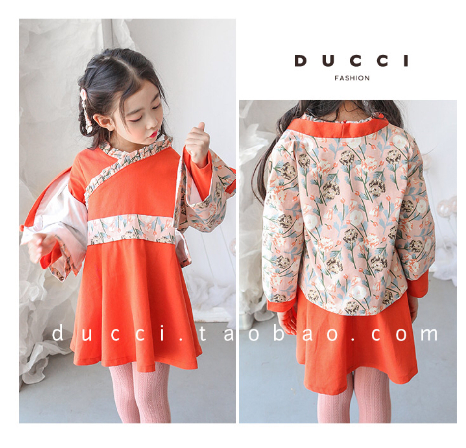 เดรส+เสื้อคลุมสีส้ม ผ้าฝ้ายผสมลินิน. รหัส HF89 สินค้าพร้อมส่ง