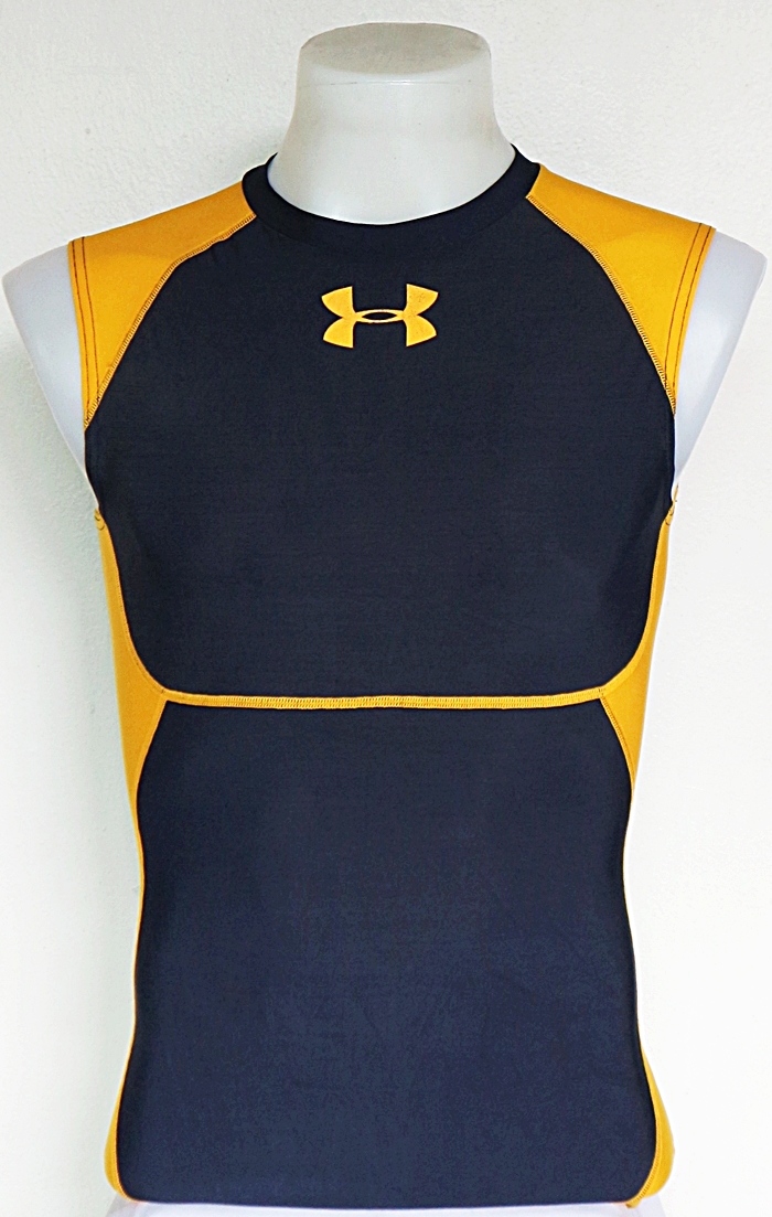เสื้อรัดกล้ามเนื้อ UNDER ARMOUR แขนกุด สีกรมท่าแถบเหลือง ไซส์ L