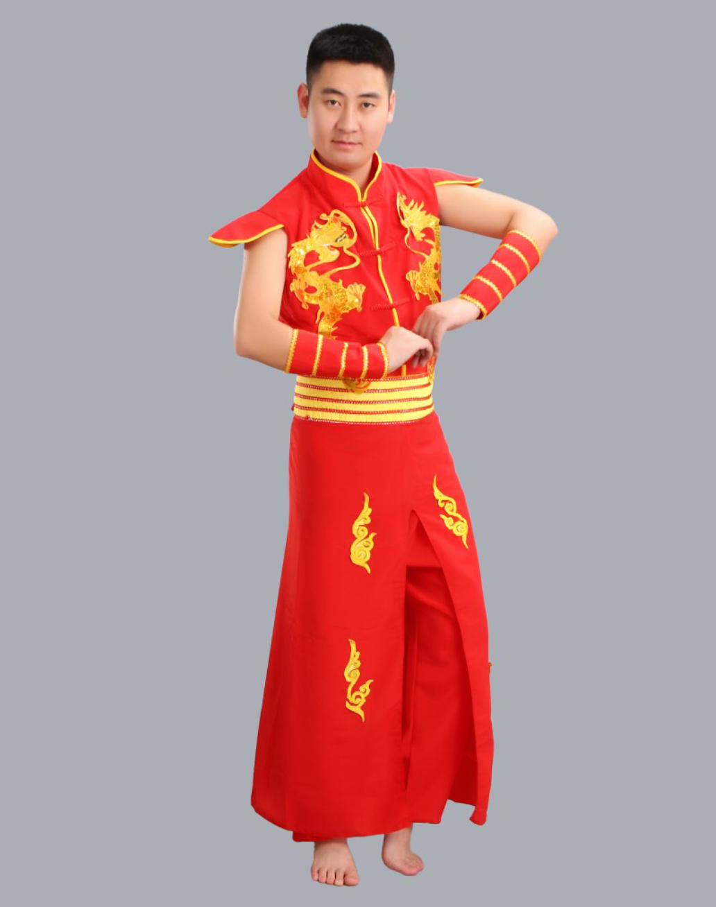 ชุดกังฟู สีแดงลายมังกรทอง รหัส Kung 69 สินค้าพร้อมส่ง