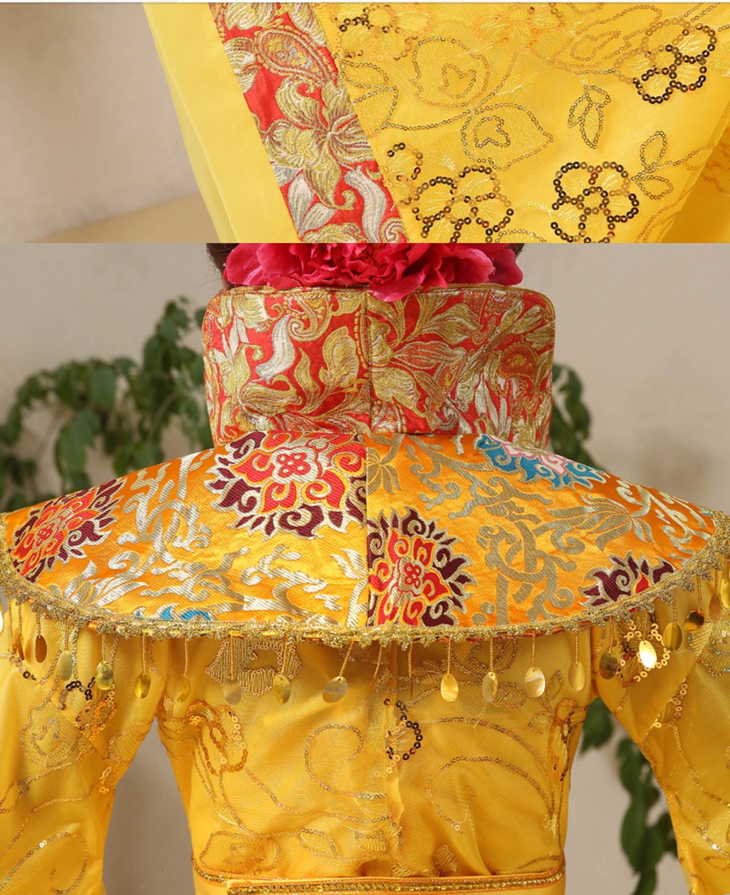 ชุดองค์หญิงราชวงค์ถังสีเหลืองขอบแดง รหัส HN 298 สินค้าพร้อมส่ง