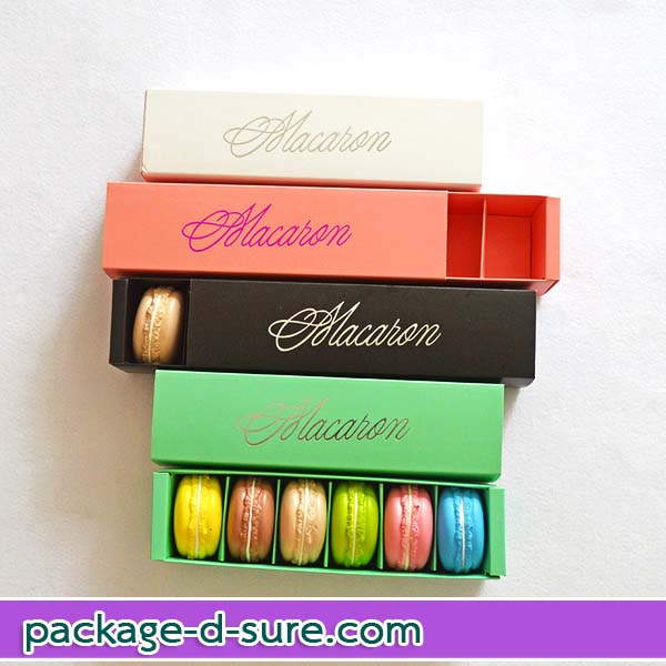 โปรโมชั่น//กล่องมาการอง 6 ชิ้น 5.4x20.5x5.3 สีขาว ลายเซ็นต์ macaron