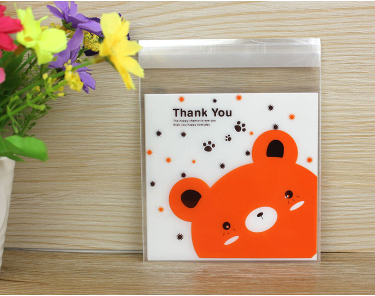 ล้างสต็อก//ถุงคุกกี้ แถบกาว 7x7 ลายหมีน้อย Thank you พื้นหลังขาว แพ็ค 100 ใบ