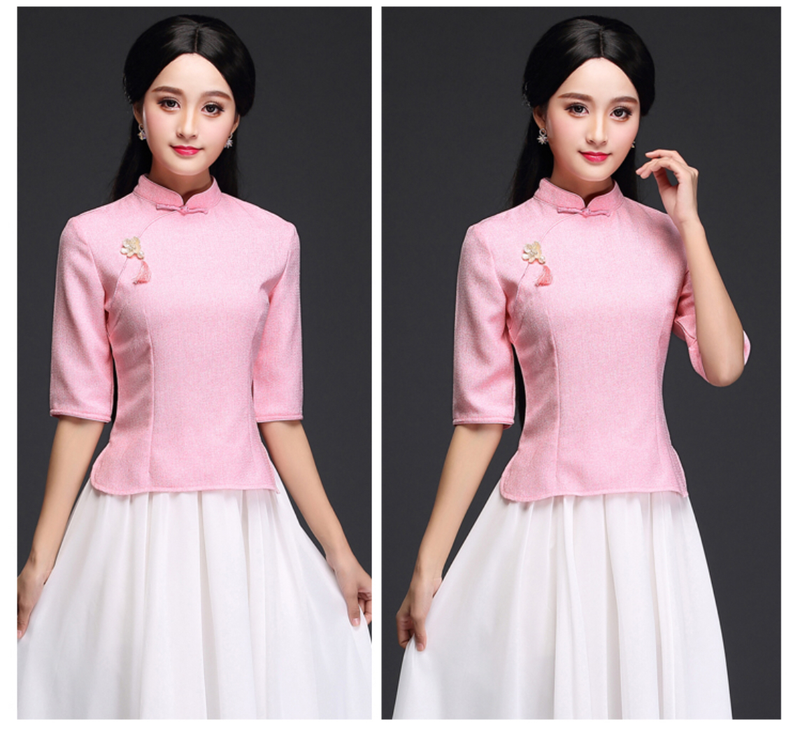 เสื้อผ้าลินิน เนื้อดี ใส่สบาย รหัส PK 65 สีชมพู