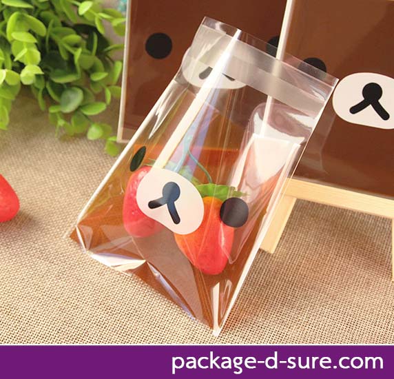 ล้างสต็อก//ถุงคุกกี้ แถบกาว 7x7 ลายหน้าหมีริลัคคุมะ พื้นหลังน้ำตาลเข้ม แพ็ค 100 ใบ