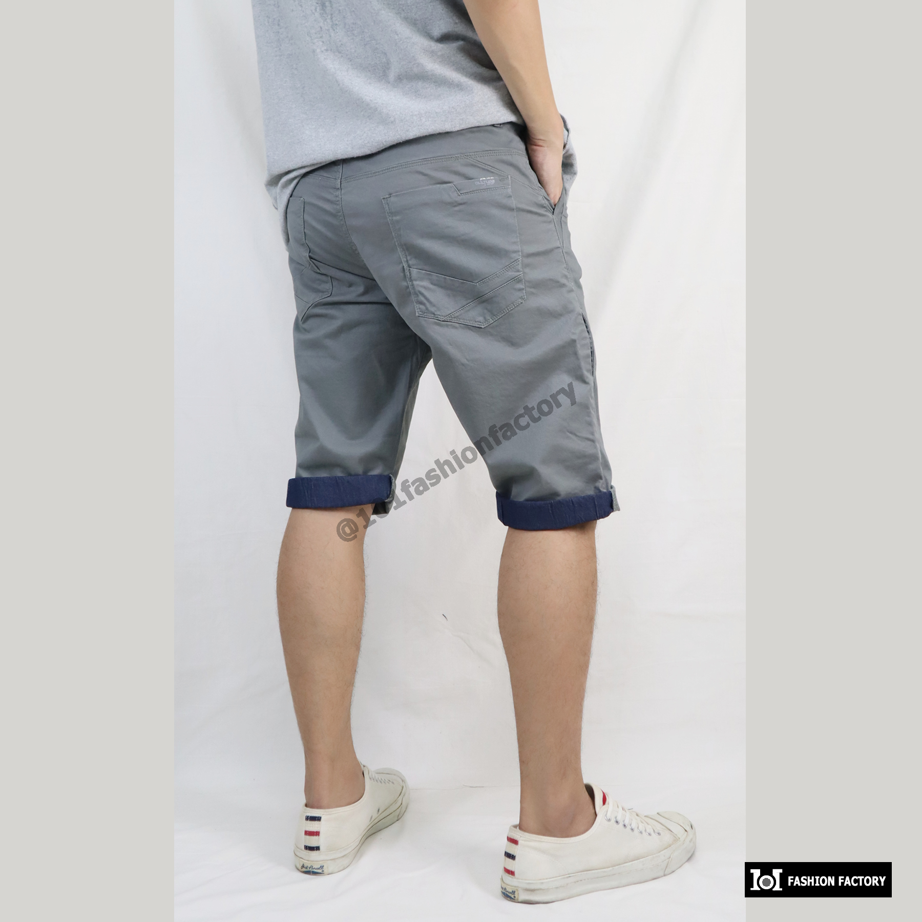 กางเกงขาสั้น 3 ส่วนพับขา NO.702/3 ดีไซน์แฟชั่น ใส่ได้ทุกวัน สีเทาเขียว | US101