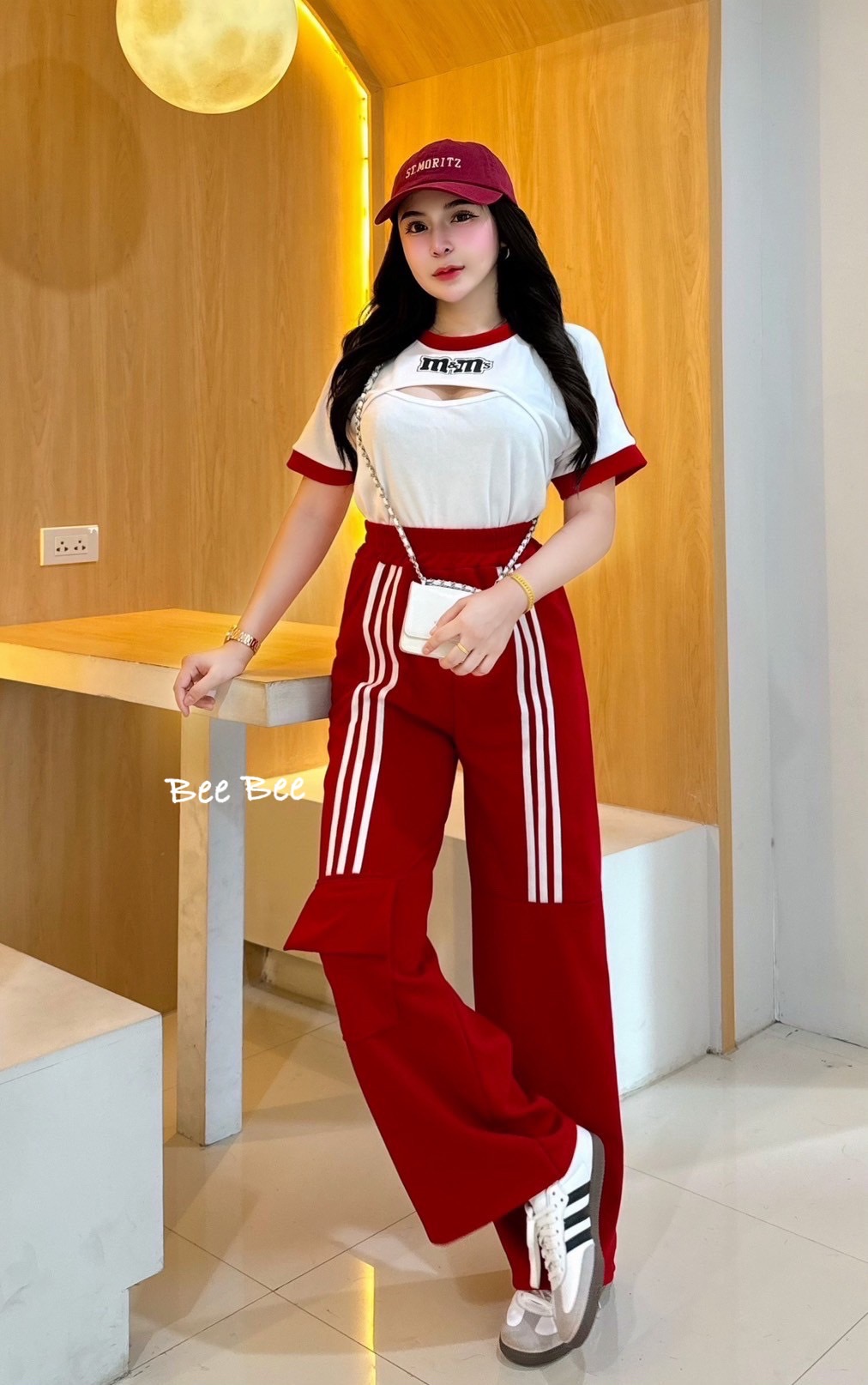 New Collection Set 2 ชิ้น m&m กางเกงแถบหน้ากระเป๋าหน้าสุดชิค Freesize