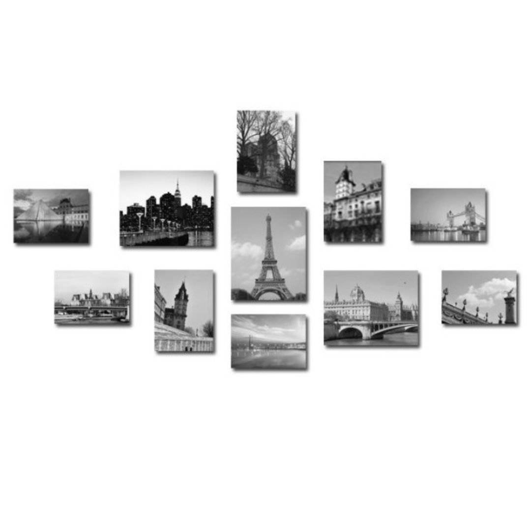 ชุดกรอบรูปติดผนัง Paris (White) กรอบรูป 11 ชิ้น พร้อมรูปภาพตามแบบและวัสดุติดตั้ง