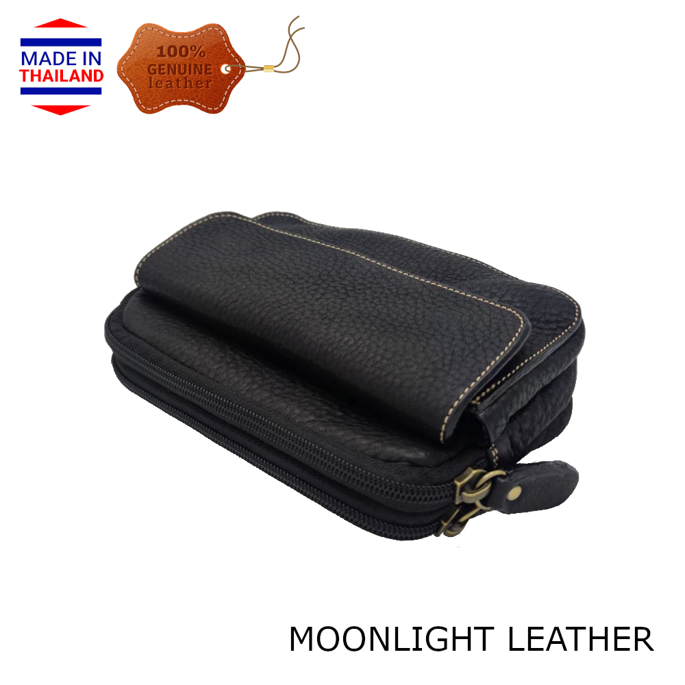 กระเป๋าหนังแท้ สะพายได้ คาดเอวได้ ใส่โทรศัพท์ได้ ใส่พาสปอร์ตได้ สีดำ หนังนิ่ม นุ่ม ทนทาน ไม่ลอกร่อน แถมถุงผ้ากันฝุ่นฟรี
