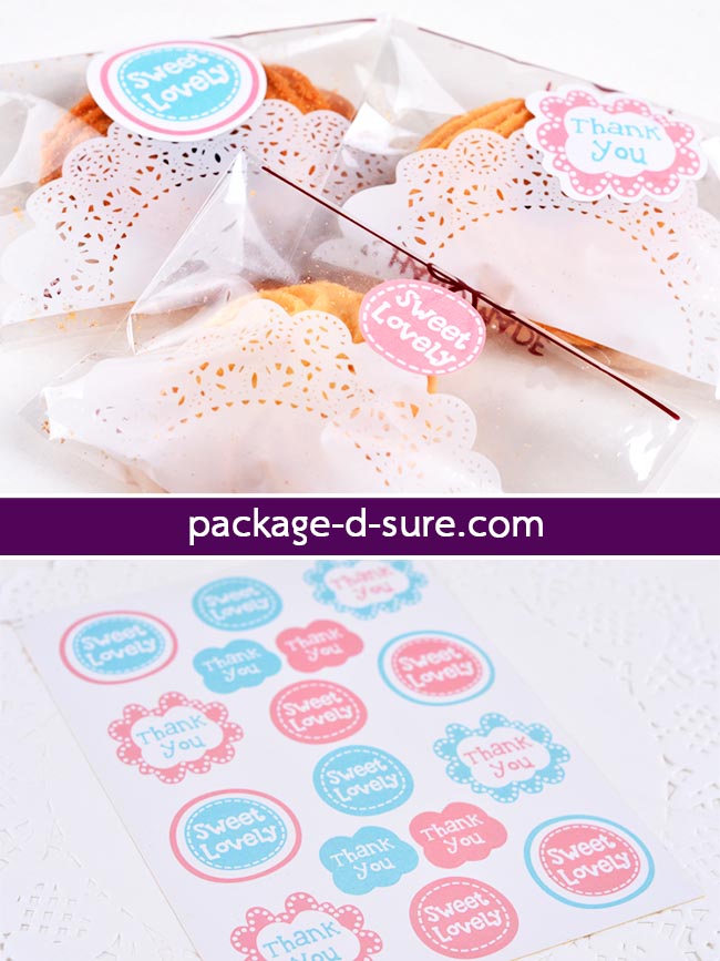 สติกเกอร์ Thank you & sweet lovely ฟ้า ชมพู แพ็ค 5 แผ่น 80 ดวง