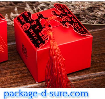 กล่องใส่ของชำร่วย เปิดบน สีแดงสด พิมพ์อักษรจีนอวยพร