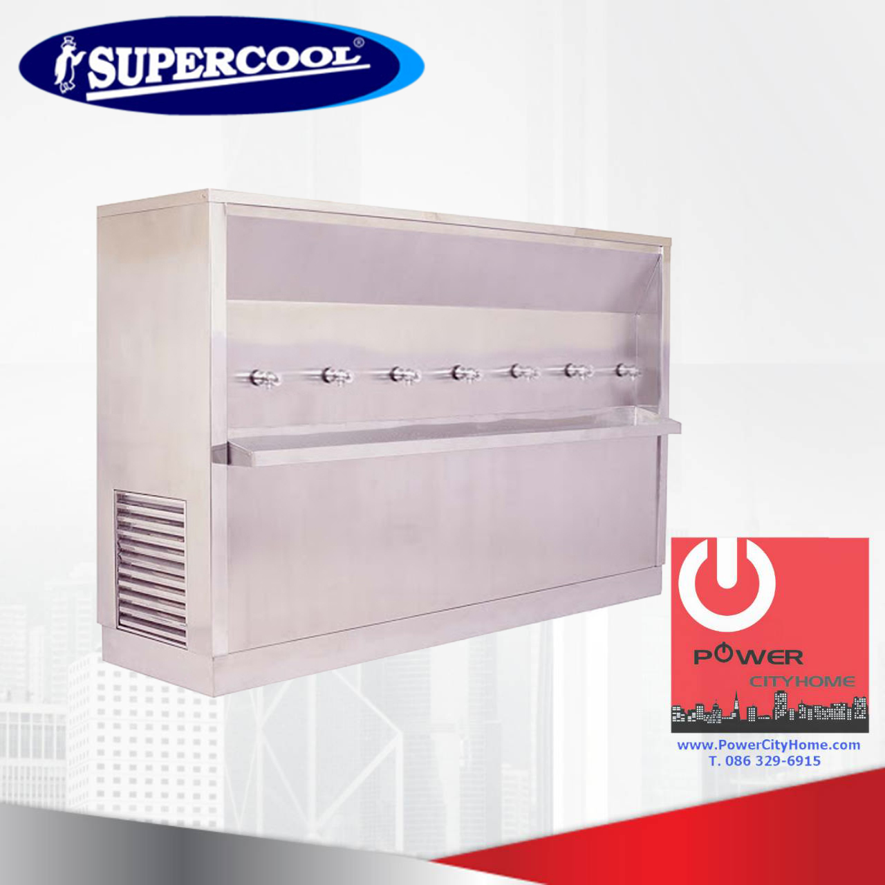 ตู้ทำน้ำเย็น Supercool แบบต่อท่อประปา 7 ก๊อก 180 ลิตร รุ่น TSE-7P