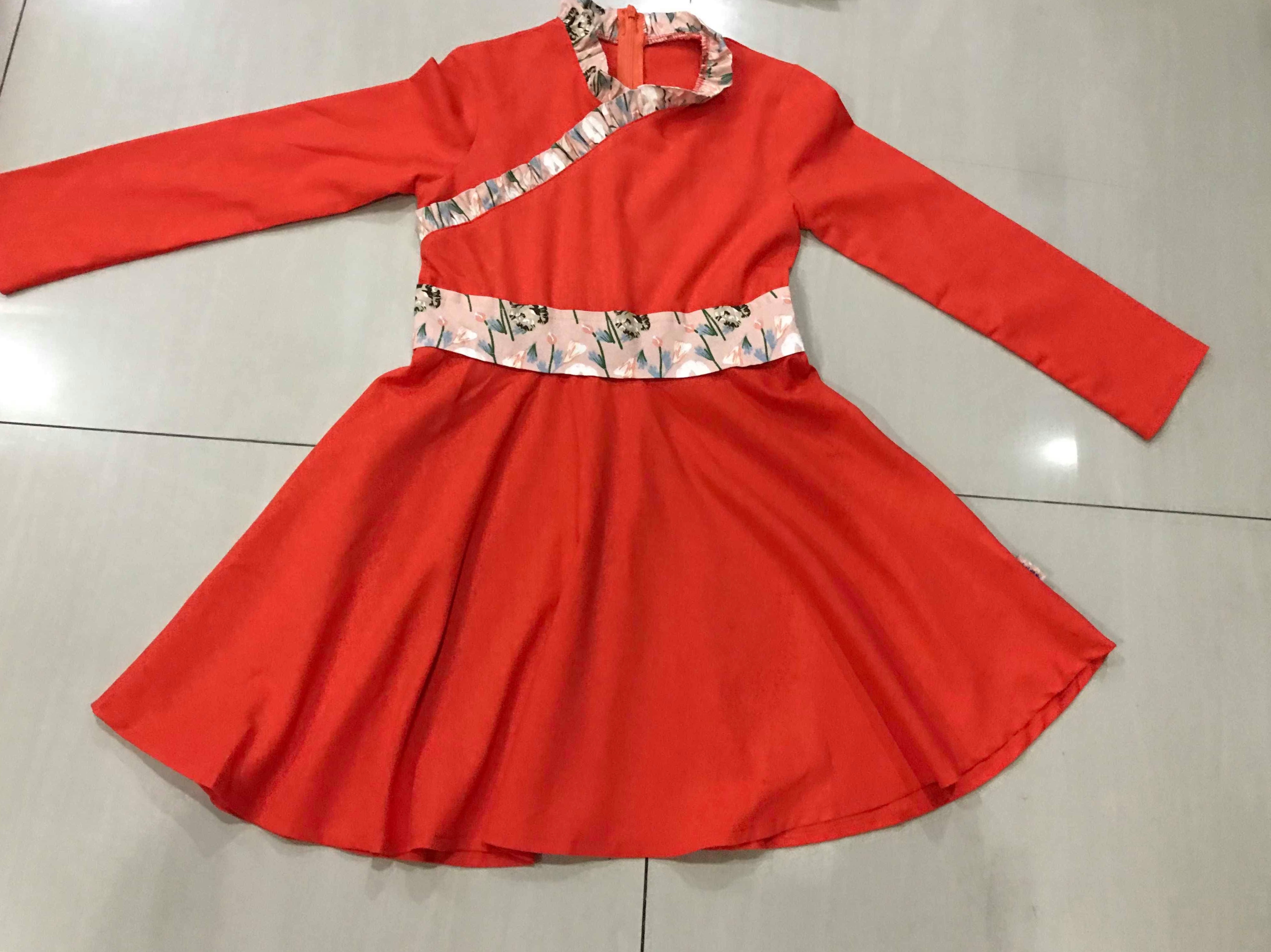 เดรส+เสื้อคลุมสีส้ม ผ้าฝ้ายผสมลินิน. รหัส HF89 สินค้าพร้อมส่ง