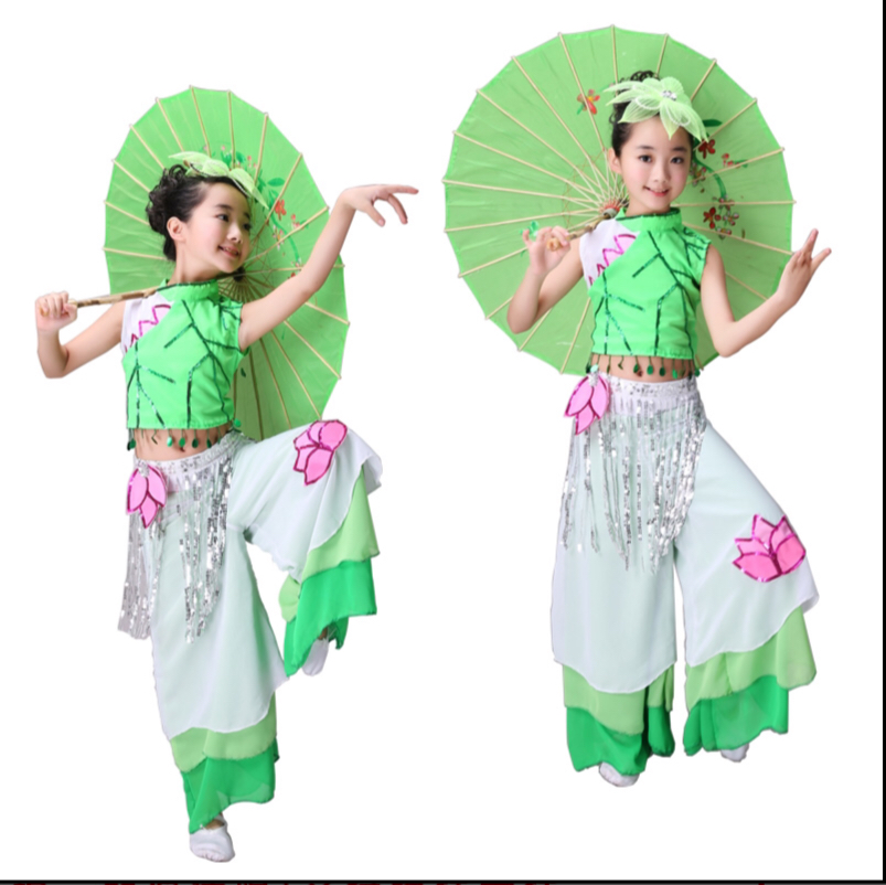 ชุดเต้นเด็กสีเขียวแขนกุด. รหัส 50