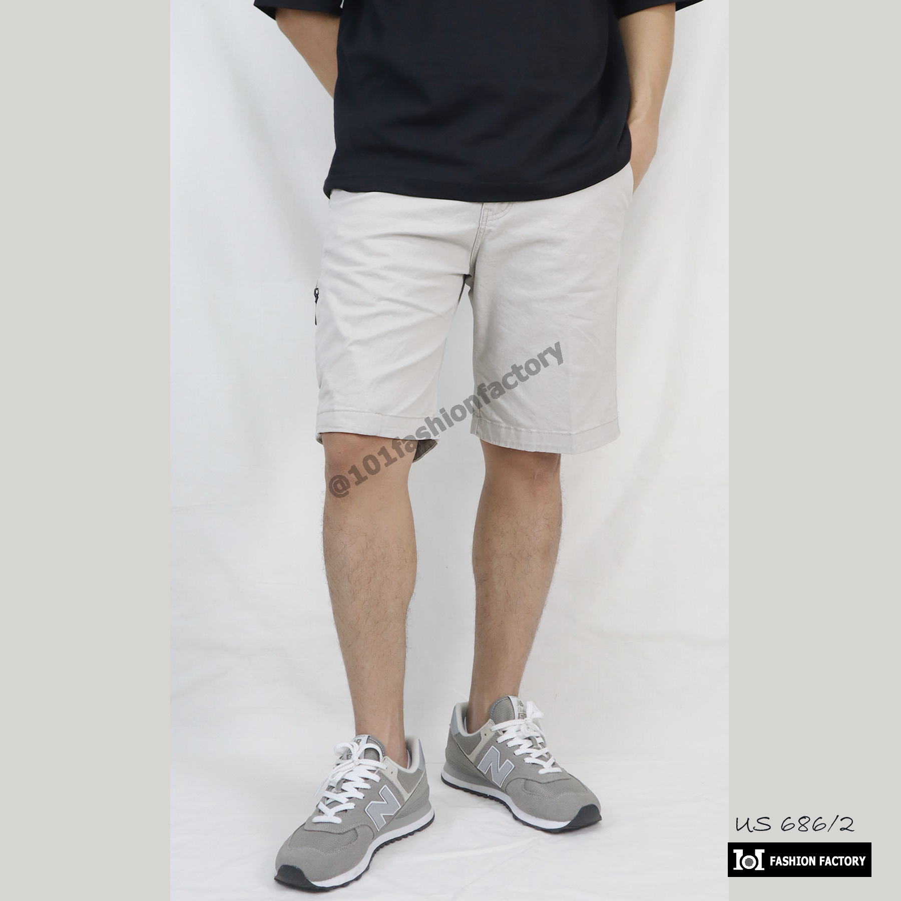 ขาสั้นลำลอง No.686/2 กางเกงขาสั้นผ้ายืด ใส่ง่าย ส่วมใส่สบาย สีครีม | US101