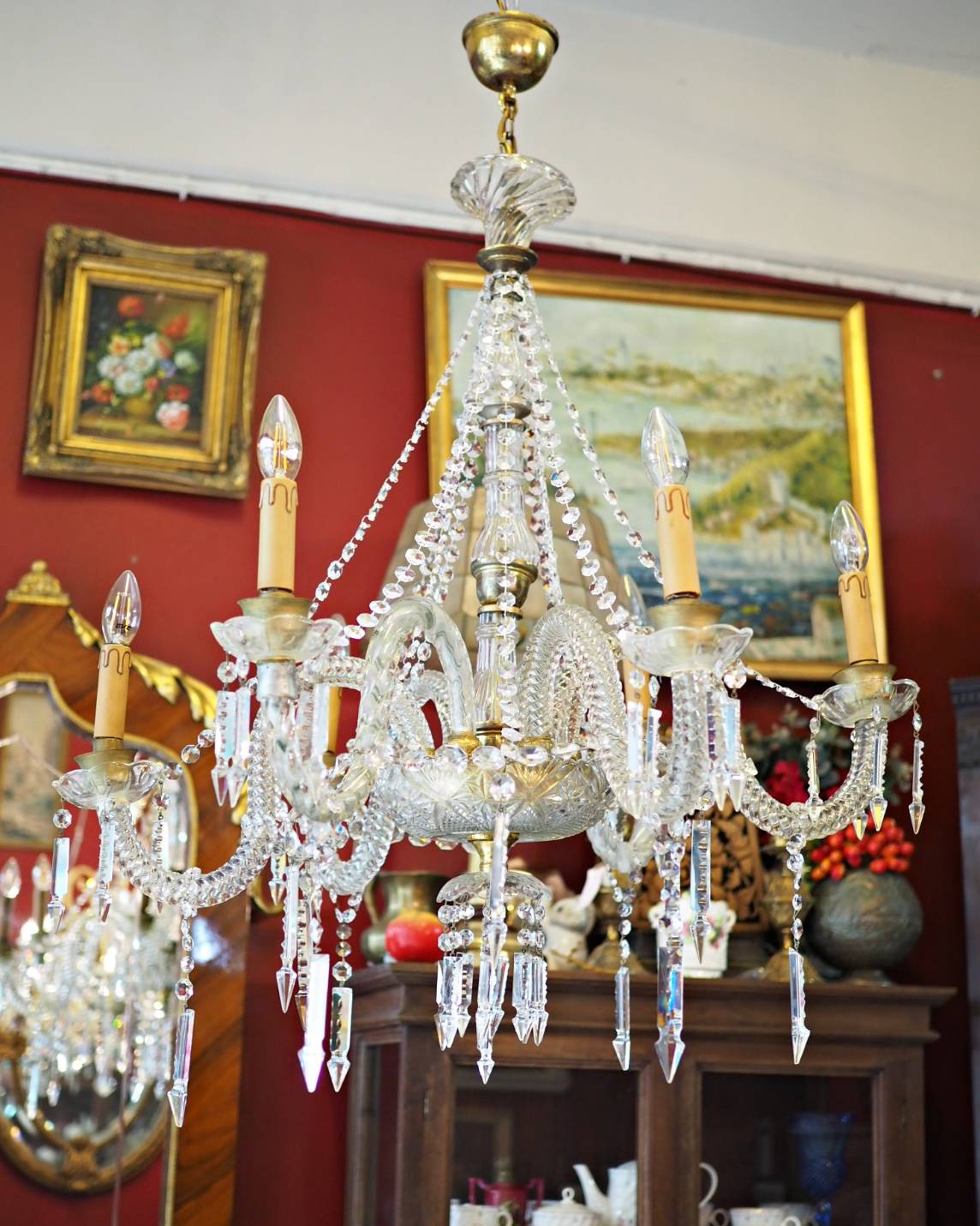 Antique French Crystal Chandelier งานฝรั่งเศส โค้งก้านโค้งงอบิดเป็นเกลียว มี 6 ช่อกิ่งไฟ
