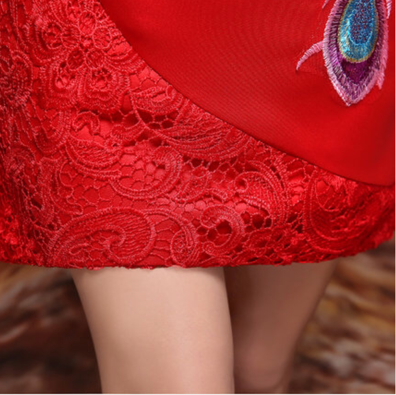 เดรสสั้น สีแดง ผ้าโพลีเอสเตอร์ เนื้อดี รหัส PE 138 พร้อมส่ง