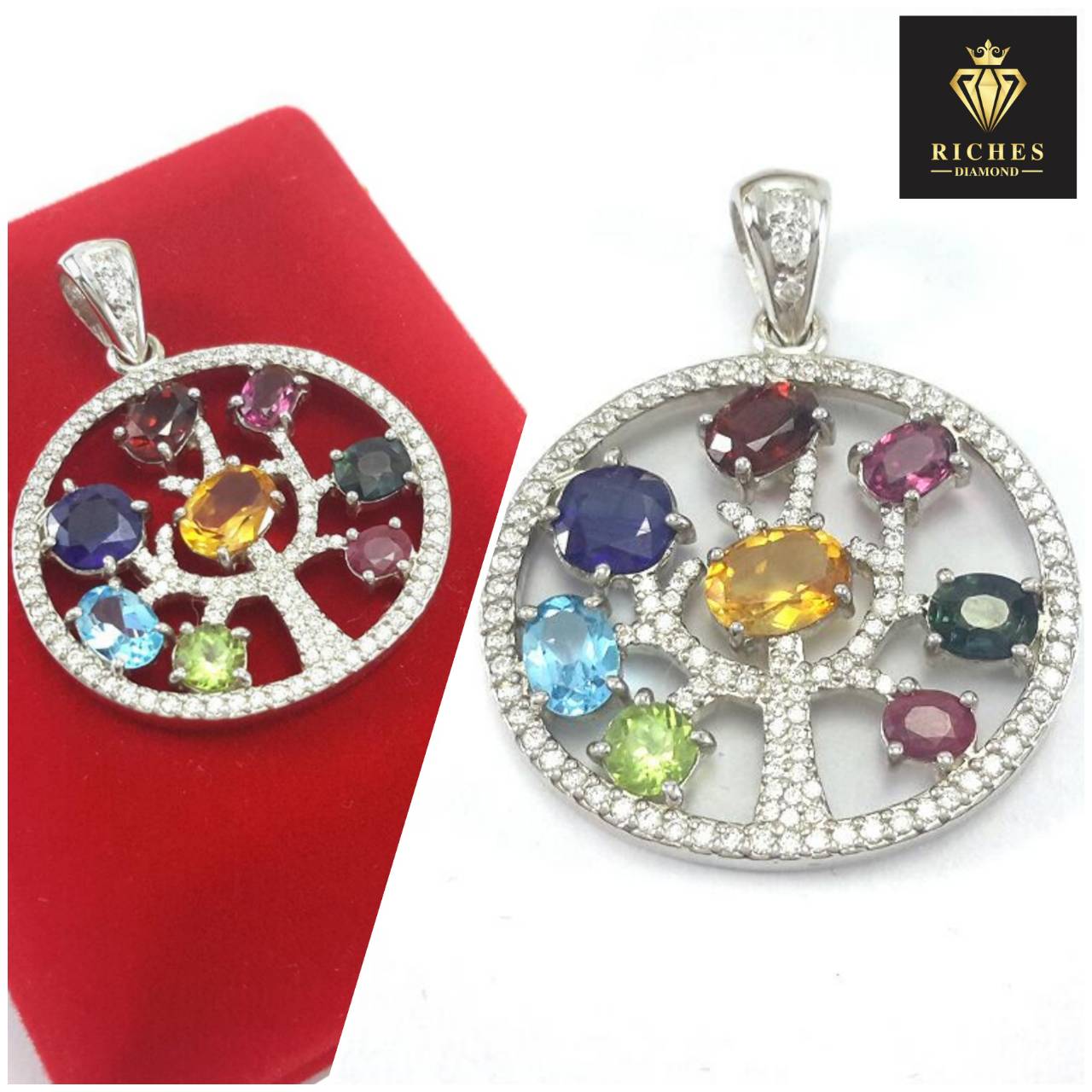 จี้ ต้นไม้ ประดับพลอยแท้ หลากสี ( Tree Gemstones ) น้ำหนักรวม 8.9 กะรัต