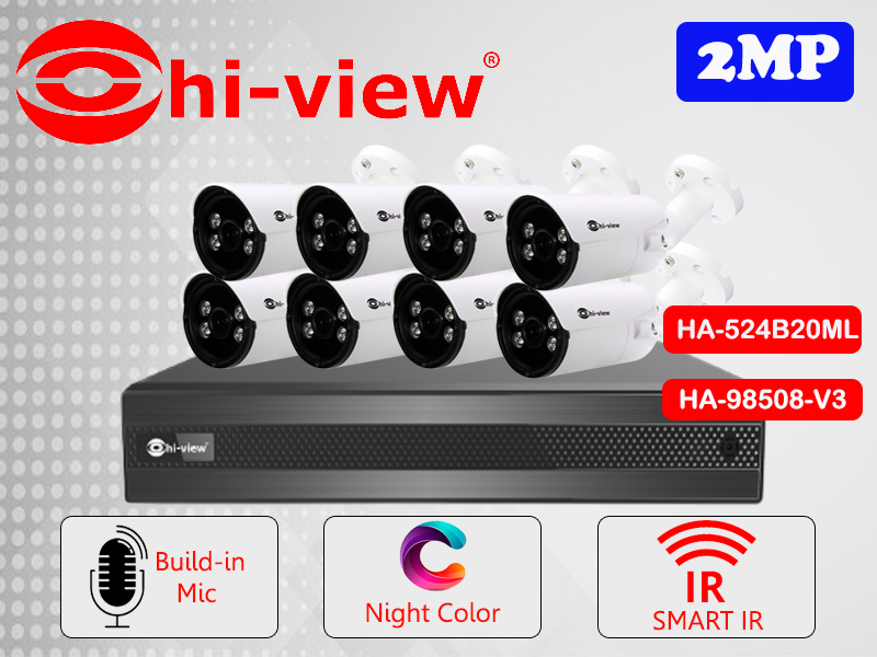 ชุดกล้อง Hiview 2MP Night Color สี+ไมค์ 8 ตัว (พร้อมติดตั้ง) ราคาโปรโมชั่น!!!!