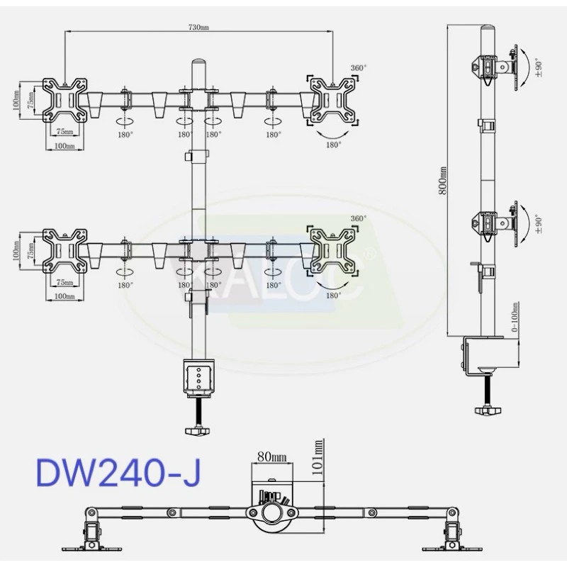 ขาตั้งจอคอมแบบ4จอ DW240 หมุนจอได้ ปรับระดับจอได้ ยี่ห้อKALOC