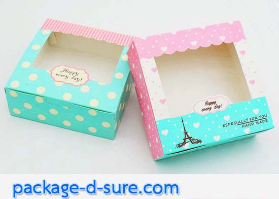 โปรโมชั่น//กล่องสี่จัตุรัส บนฉลุใส 13.5x13.5x5 สีเขียว ชมพู ลายจุดหัวใจ