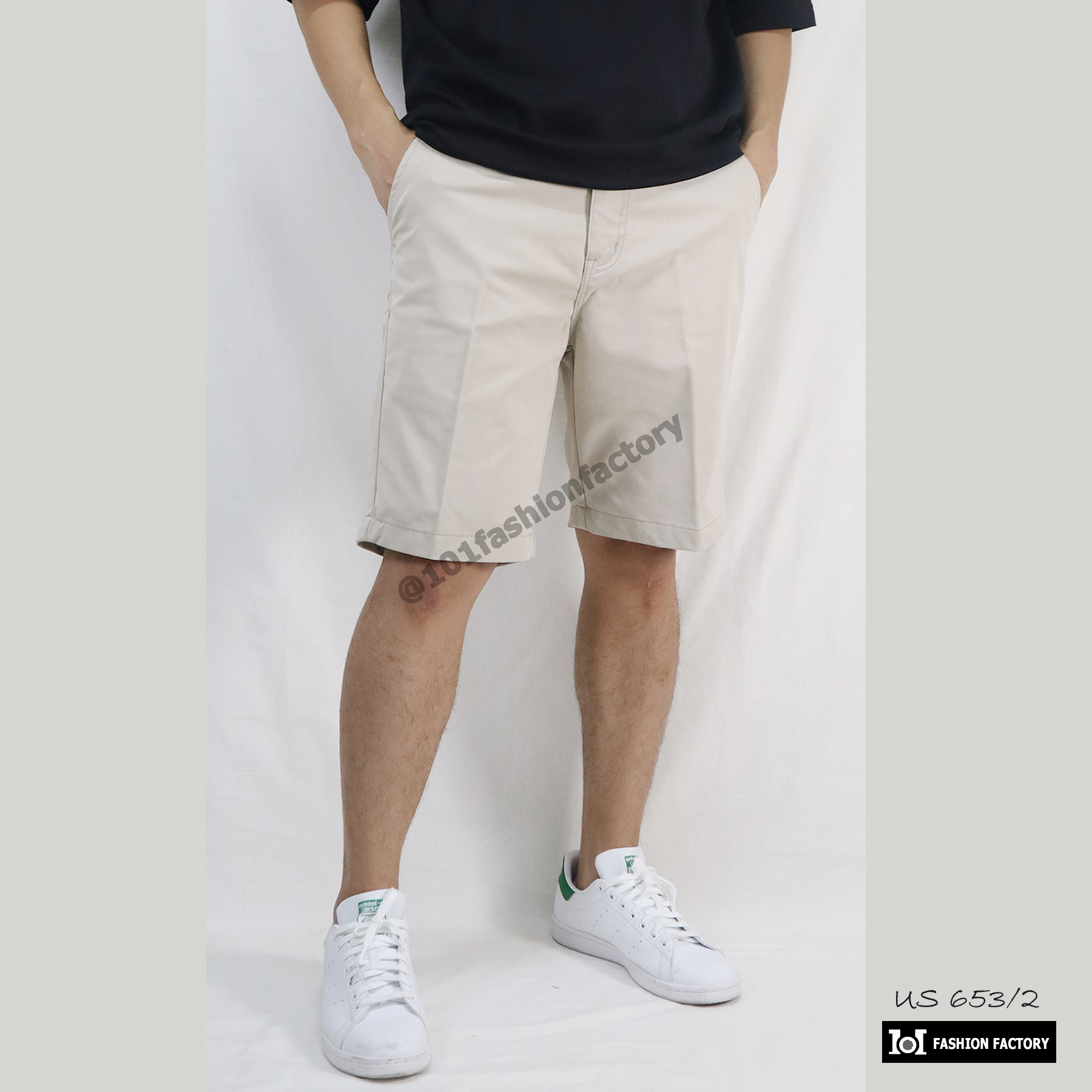 กางเกงขาสั้น No.653/2 สไตล์เรียบง่าย รู้สึกสบายเมื่อส่วมใส่ สีครีม | US101