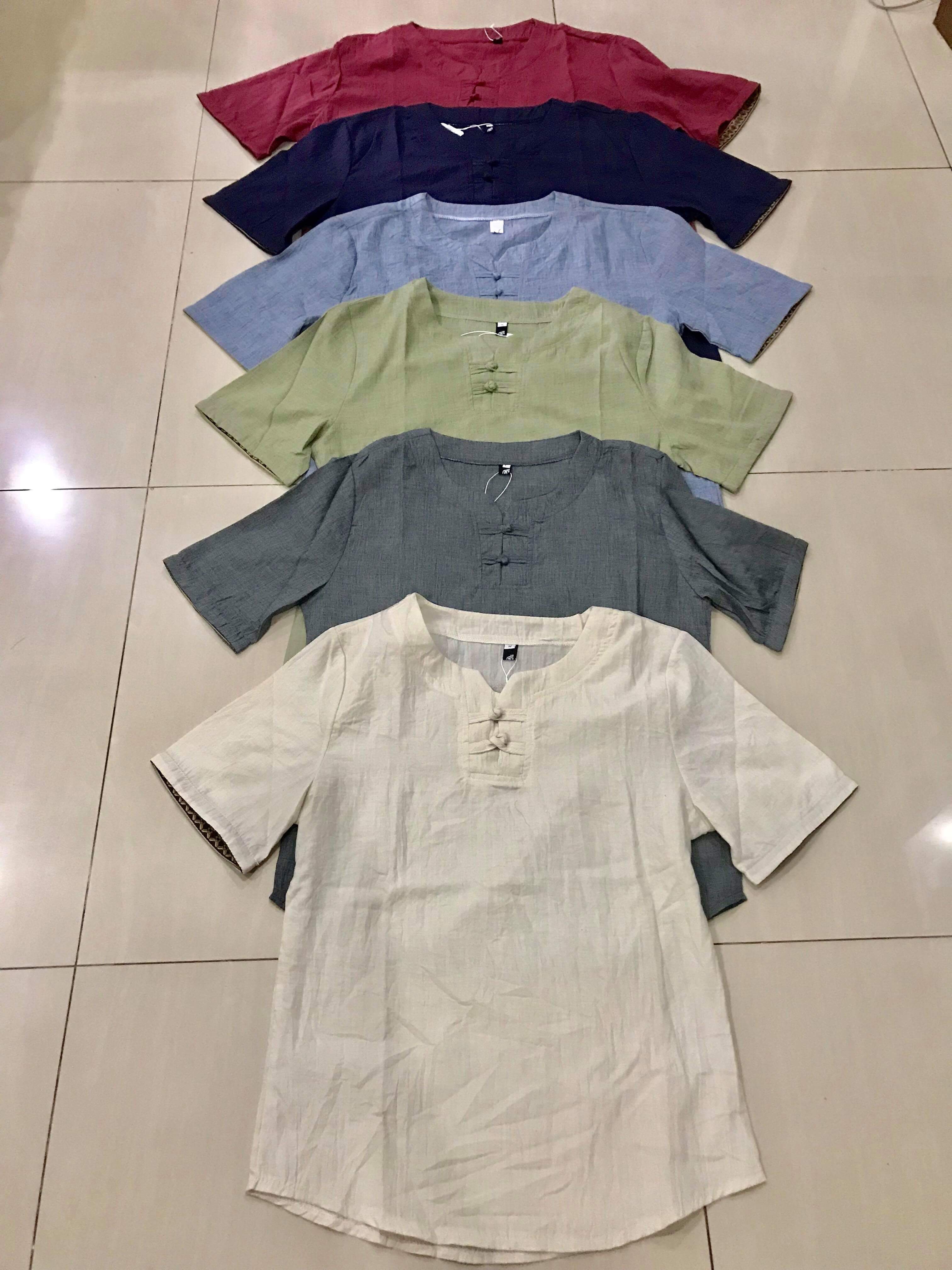 เสื้อจีนชาย ผ้าฝ้าย แขนสั้น สีฟ้า รหัส CT 32 สินค้าพร้อมส่ง