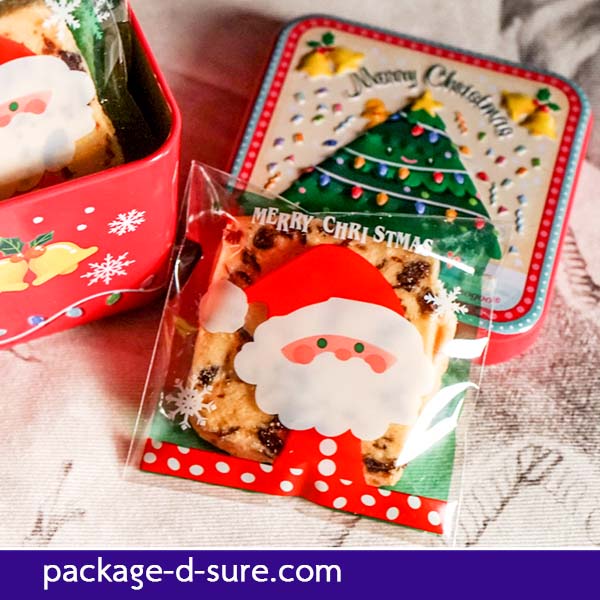 โปรโมชั่น//ถุงคุกกี้ แถบกาว 7x7 ลายซานต้า พื้นเขียว แพ็ค 100 ใบ