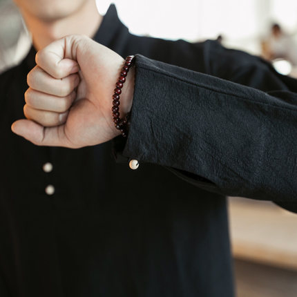 เสื้อจีนชาย ผ้าฝ้าย สีดำ คอป้าย รหัส A79 สินค้าพร้อมส่ง