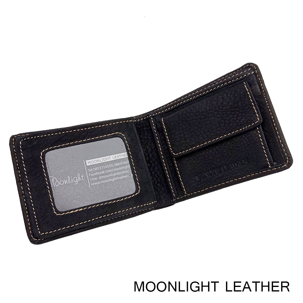 กระเป๋าสตางค์ชายหนังแท้ รุ่น Less But More Ep.09 มีกระเป๋าใส่เหรียญ หนังนุ่มมาก แข็งแรง ไม่ลอกร่อน สีดำ มีกล่องพร้อมเป็นของขวัญได้