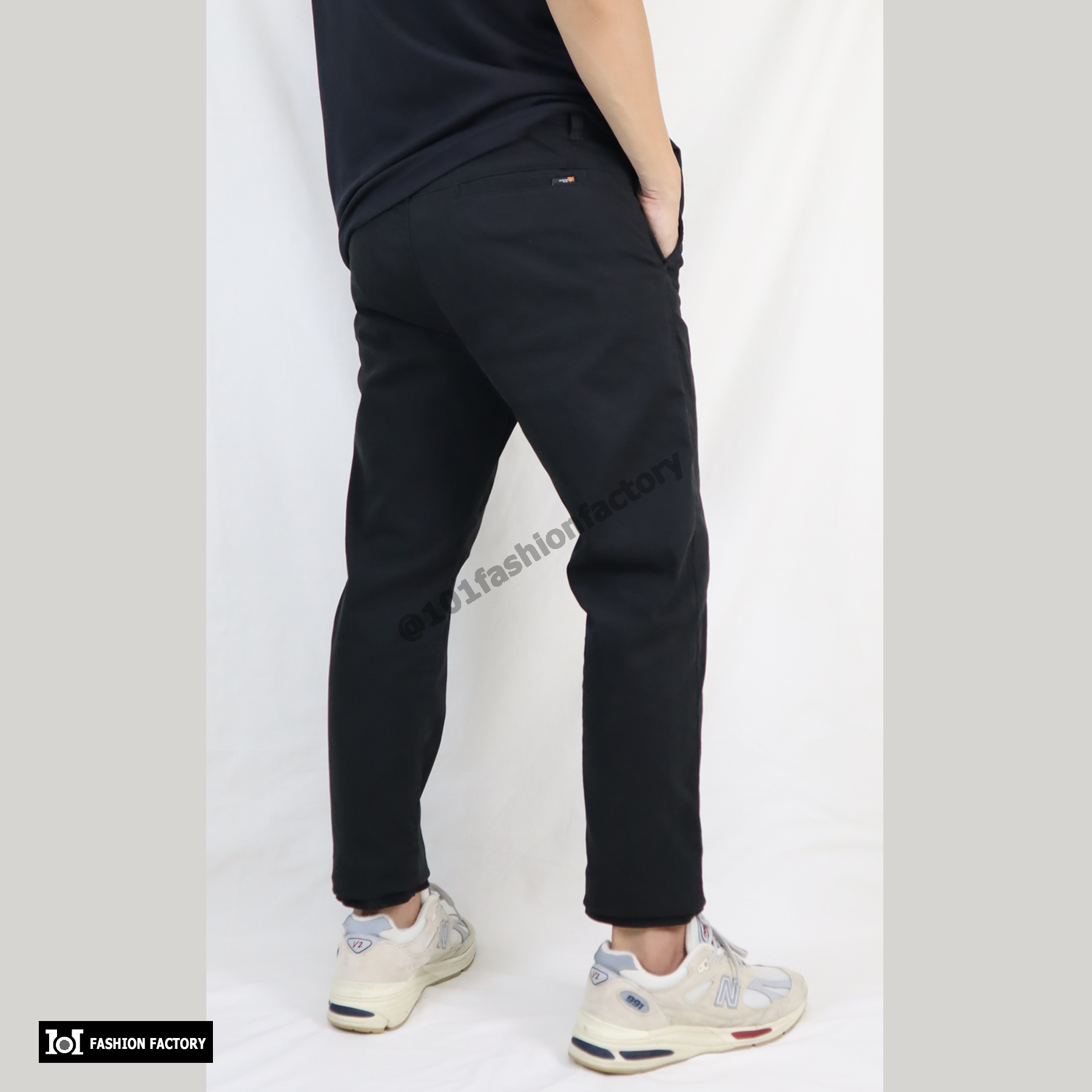 กางเกงขาเต่อ No.694/1 แฟชั่น9ส่วนชิโน่ ผ้าคอตตอนพรีนสกรีนยืด สีดำ | US101