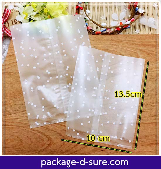 โปรโมชั่น//ถุงซีลกลาง ขอบเรียบ 10 x 13.5 เนื้อกึ่งขุ่น ลายจุด แพ็ค 100 ใบ