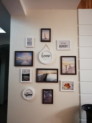 ชุดกรอบรูปติดผนัง Vertical set 11 (Brown&White-View) กรอบรูปไม้ 9 ชิ้นพร้อมภาพตามแบบ + รูปแคนวาส 2 ชิ้นและวัสดุติดตั้ง