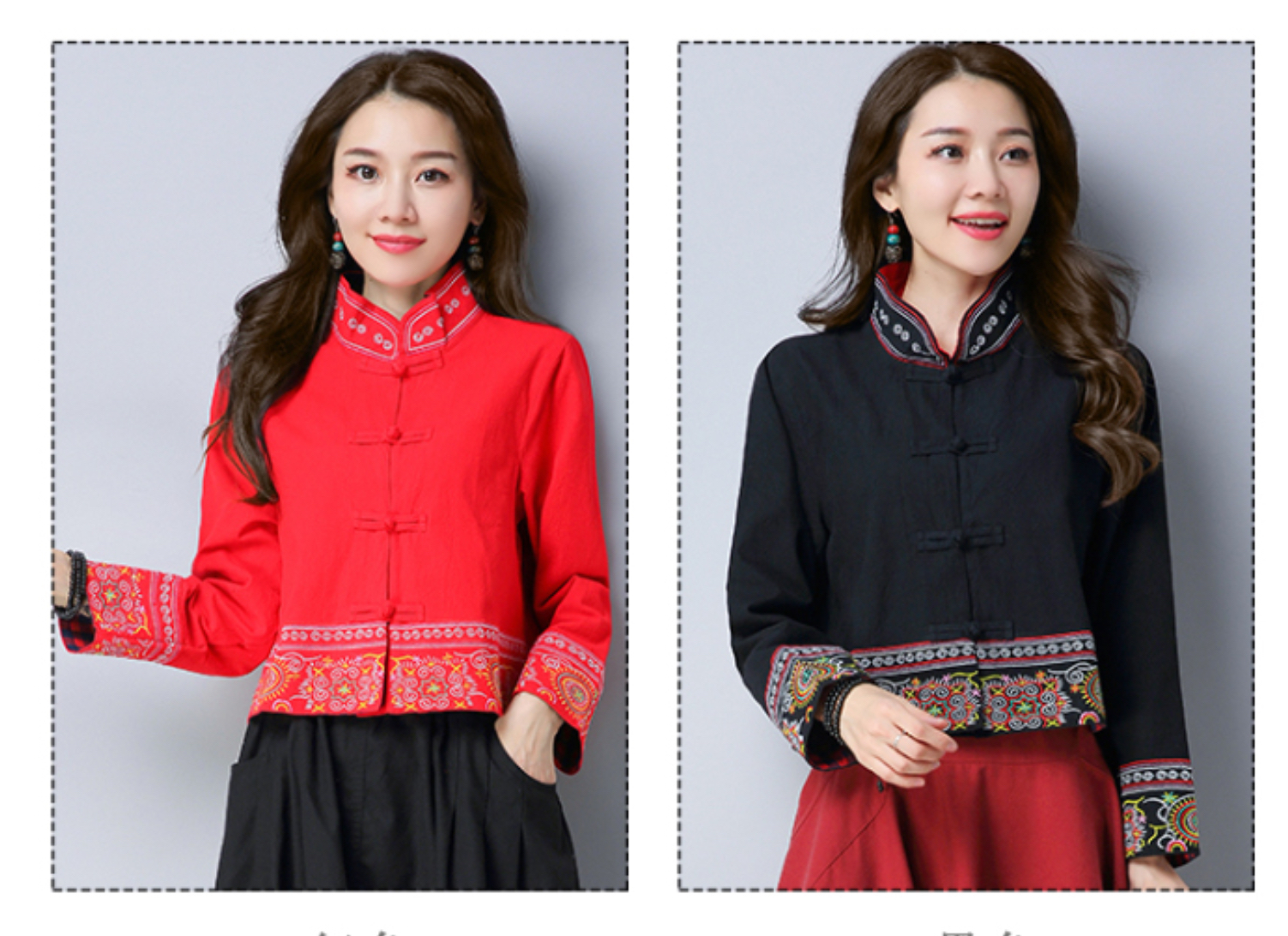 เสื้อจีนหญิงลายปัก สีดำ รหัส SH 65 สินค้าพร้อมส่ง