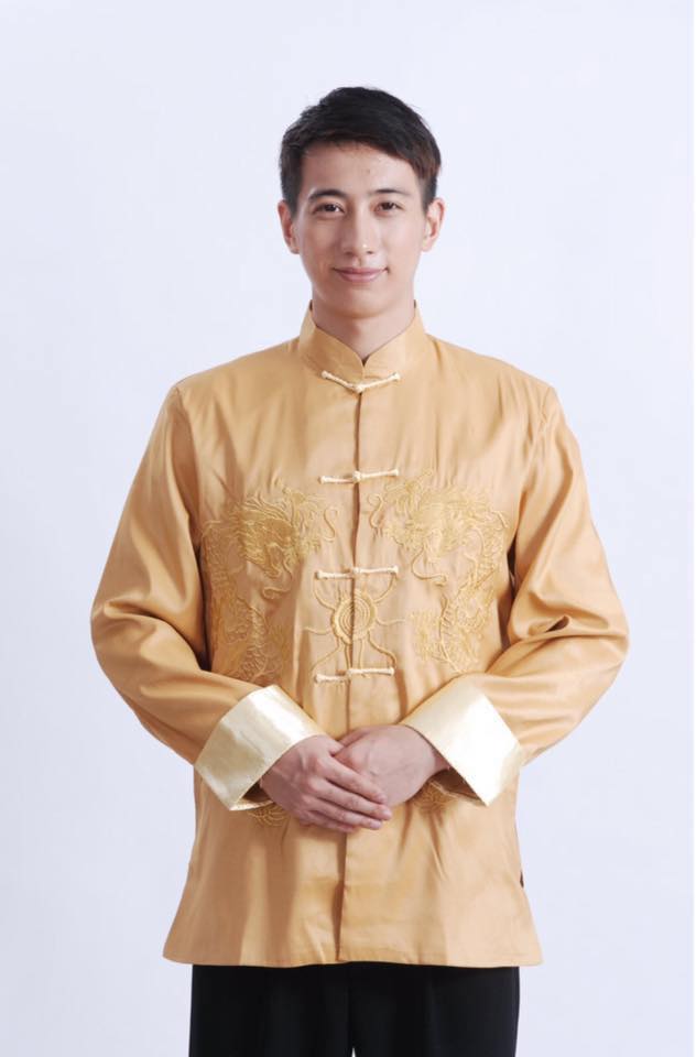 เสื้อจีนผ้า ไหมจีนลายมังกรสีทอง รหัส DA68 สินค้าพร้อมส่ง