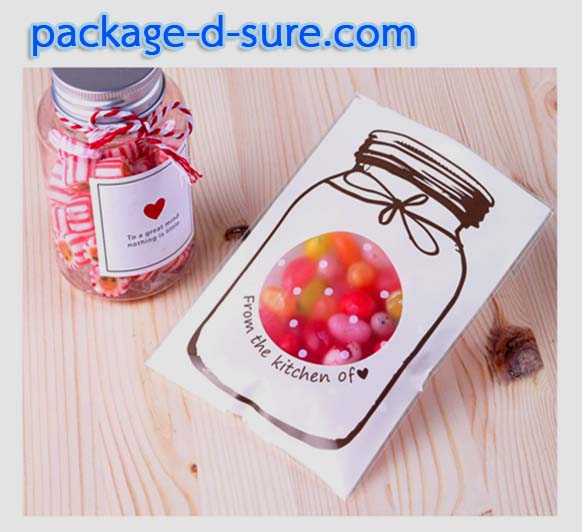 ถุงคุกกี้ แถบกาว 7x10 ลายขวดโหล สีขาว แพ็ค 100 ใบ